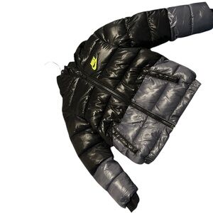 Nike Black & Gray Kids Puffer Jacket with Neon Yellow Logo